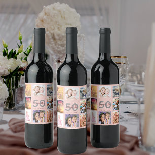 Etiqueta Para Botella De Vino 50.ª fiesta de cumpleaños personalizado collage de