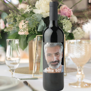Etiqueta Para Botella De Vino 50.ª foto de cumpleaños hola 50 hombres