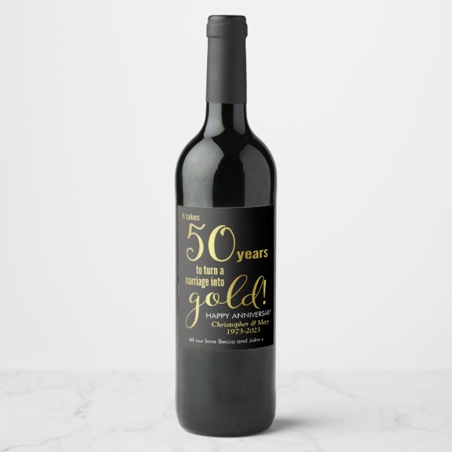 Etiqueta Para Botella De Vino 50.º Aniversario Boda (Anverso)