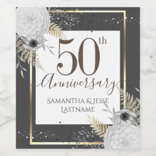 Etiqueta Para Botella De Vino 50.º Aniversario Boda Floral
