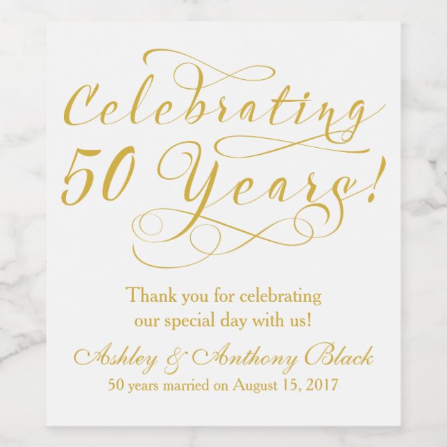 Etiqueta Para Botella De Vino 50.º aniversario Boda personalizado (Etiqueta única)