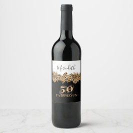 Etiqueta Para Botella De Vino 50.º Aniversario Flores Doradas Elegantes Clásicas