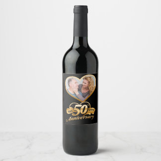 Etiqueta Para Botella De Vino 50.º Boda Aniversario del Corazón de Oro