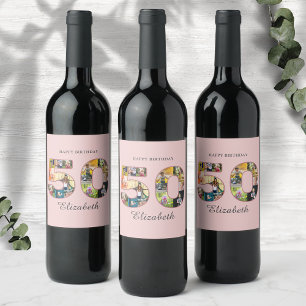 Etiqueta Para Botella De Vino 50.º Collage de fotos del partido de cumpleaños, p