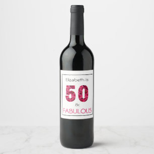 Etiqueta Para Botella De Vino 50.º cumpleaños 50 y fabulosa floral rosa