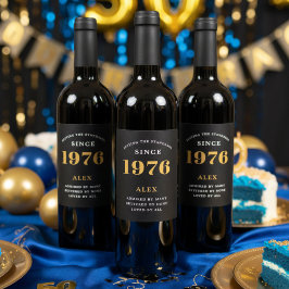 Etiqueta Para Botella De Vino 50.º cumpleaños Año Moda elegante de oro negro