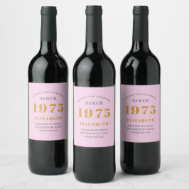 Etiqueta Para Botella De Vino 50.º cumpleaños nacido en 1975 Añadir nombre gris 