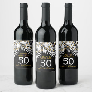 Etiqueta Para Botella De Vino 50.º cumpleaños negro y oro