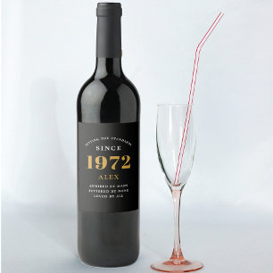 Etiqueta Para Botella De Vino 50.º Nacimiento 1972 Negro Oro Elegante