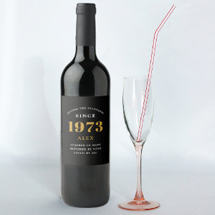 Etiqueta Para Botella De Vino 50.º Nacimiento 1973 Negro Oro Elegante