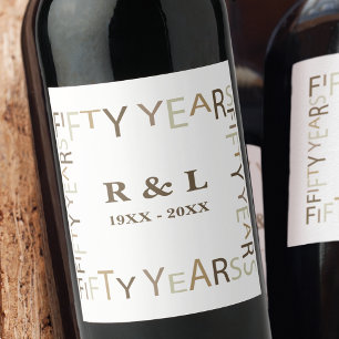 Etiqueta Para Botella De Vino 50.º regalo de aniversario de Boda de oro (blanco)
