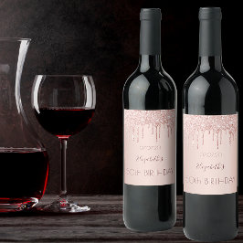 Etiqueta Para Botella De Vino 50.º rosa de cumpleaños dorado purpurina goteo nom