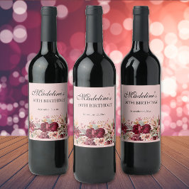 Etiqueta Para Botella De Vino 50 Aniversario de la Fiesta Floral de Borgoña Rosa