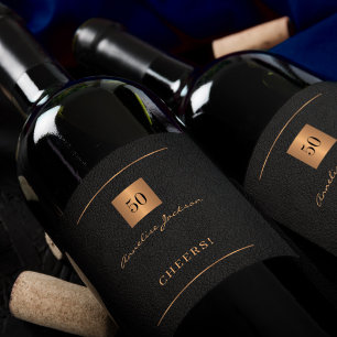Etiqueta Para Botella De Vino 50 años oro negro simples y elegantes vítores