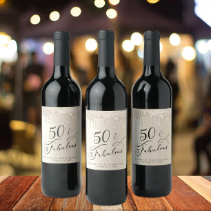 Etiqueta Para Botella De Vino 50 Fabuloso Purpurina de oro de cumpleaños persona