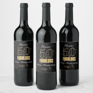 Etiqueta Para Botella De Vino 50 & Fabuloso Tipografía Negra Dorada Cumpleaños 5