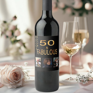 Etiqueta Para Botella De Vino 50 fabulosos cumpleaños negro dorado foto