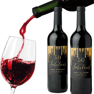 Etiqueta Para Botella De Vino 50 fabulosos cumpleaños purpurina de oro negro des