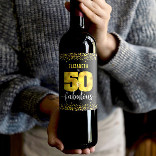 Etiqueta Para Botella De Vino 50 fabulosos puntos de glam de oro negro de cumple