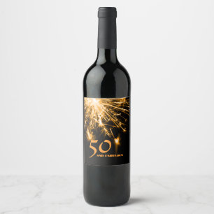 Etiqueta Para Botella De Vino 50 y el fabuloso fiesta brillante de oro de cumple