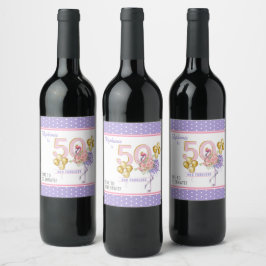 Etiqueta Para Botella De Vino 50 y Fabulosa Etiqueta de Vino Flamingo con Floral