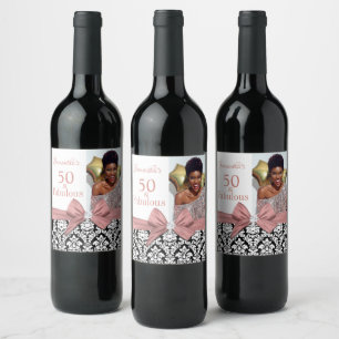 Etiqueta Para Botella De Vino 50 y fabulosa fiesta de cumpleaños blanco rosado