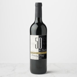 Etiqueta Para Botella De Vino 50 y Fabuloso Brillo Dorado Negro y Blanco
