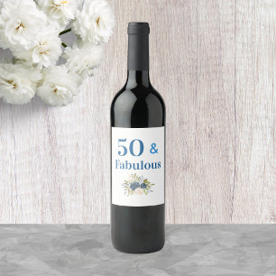 Etiqueta Para Botella De Vino 50 y fabuloso cumpleaños azul personalizado