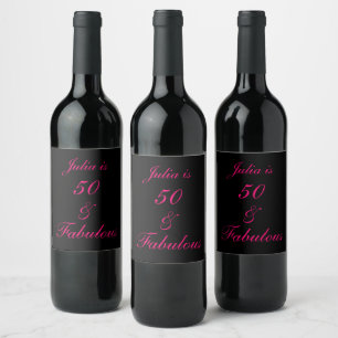 Etiqueta Para Botella De Vino 50 Y Fabuloso cumpleaños Black Hot Pink Girly Guay