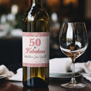 Etiqueta Para Botella De Vino 50 y fabuloso cumpleaños elegante Rosa Purpurina r