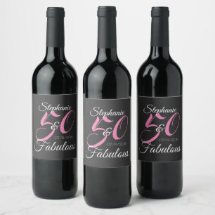 Etiqueta Para Botella De Vino 50 y Fabuloso Cumpleaños Personalizado Fiesta Rosa