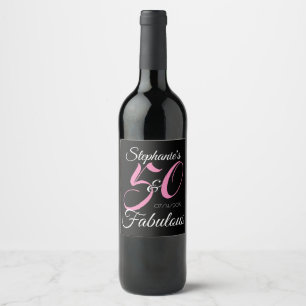 Etiqueta Para Botella De Vino 50 y Fabuloso Cumpleaños Personalizado Fiesta Rosa