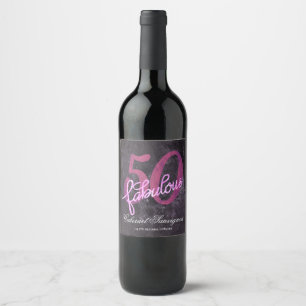 Etiqueta Para Botella De Vino 50 y fabuloso Fiesta de tonos rosa y morado