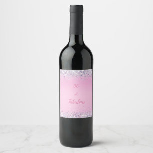 Etiqueta Para Botella De Vino 50 y Fabuloso Purpurina de Plata Rosa