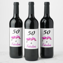 Etiqueta Para Botella De Vino 50 y fabuloso rosa en la elegante foto blanca de l