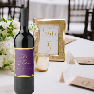 Etiqueta Para Botella De Vino 50 y fabuloso sobre el púrpura elegante con fecha