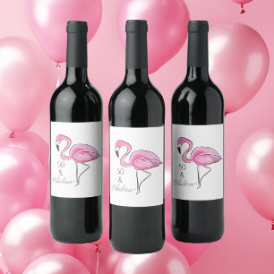 Etiqueta Para Botella De Vino 50 y Fabulosos Flamenco Rosa / Fiesta de Cumpleaño