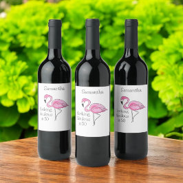 Etiqueta Para Botella De Vino 50 y Fabulous Flamingo Personalizado