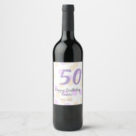 Etiqueta Para Botella De Vino 50th birthday add name date purple orange polkadot