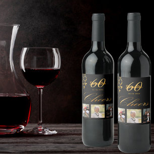 Etiqueta Para Botella De Vino 60.ª festividad de cumpleaños foto guión de ovejas