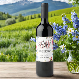Etiqueta Para Botella De Vino 60.ª fiesta de cumpleaños Floral acuarela