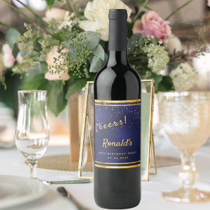 Etiqueta Para Botella De Vino 60.ª fiesta de cumpleaños ovejas de oro azul marin