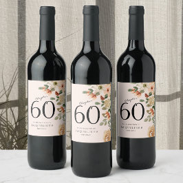 Etiqueta Para Botella De Vino 60.ª Vintage Floral