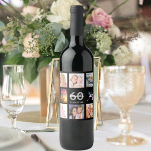 Etiqueta Para Botella De Vino 60.º collage de fotos de la fiesta de cumpleaños n