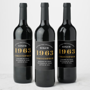 Etiqueta Para Botella De Vino 60.º cumpleaños 1963 Black Gold Retro personalizad