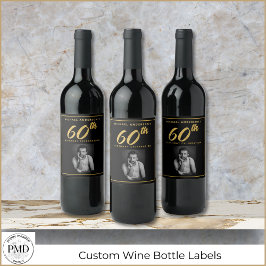 Etiqueta Para Botella De Vino 60.º cumpleaños elegante foto etiqueta de vino de 