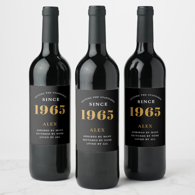 Etiqueta Para Botella De Vino 60.º Nacimiento 1965 Moda elegante de oro negro (Botellas)