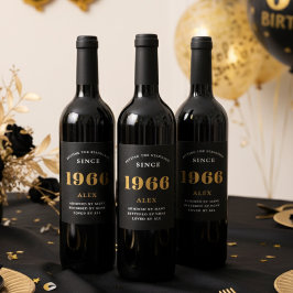 Etiqueta Para Botella De Vino 60.º Nacimiento 1966 Moda elegante de oro negro