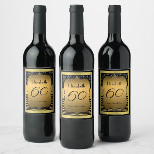 Etiqueta Para Botella De Vino 60.º Nacimiento Negro Y Oro