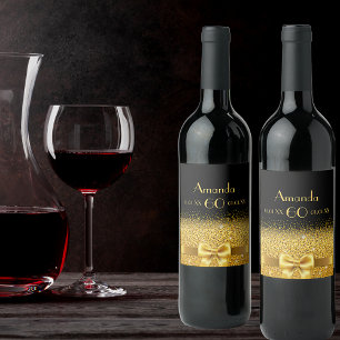 Etiqueta Para Botella De Vino 60.º nombre elegante de oro negro